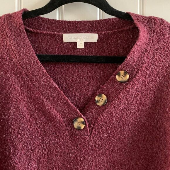 Adyson Parker Maroon Fuzzy V Neck Button Detail Sweater | Medium - Picture 3 of 6